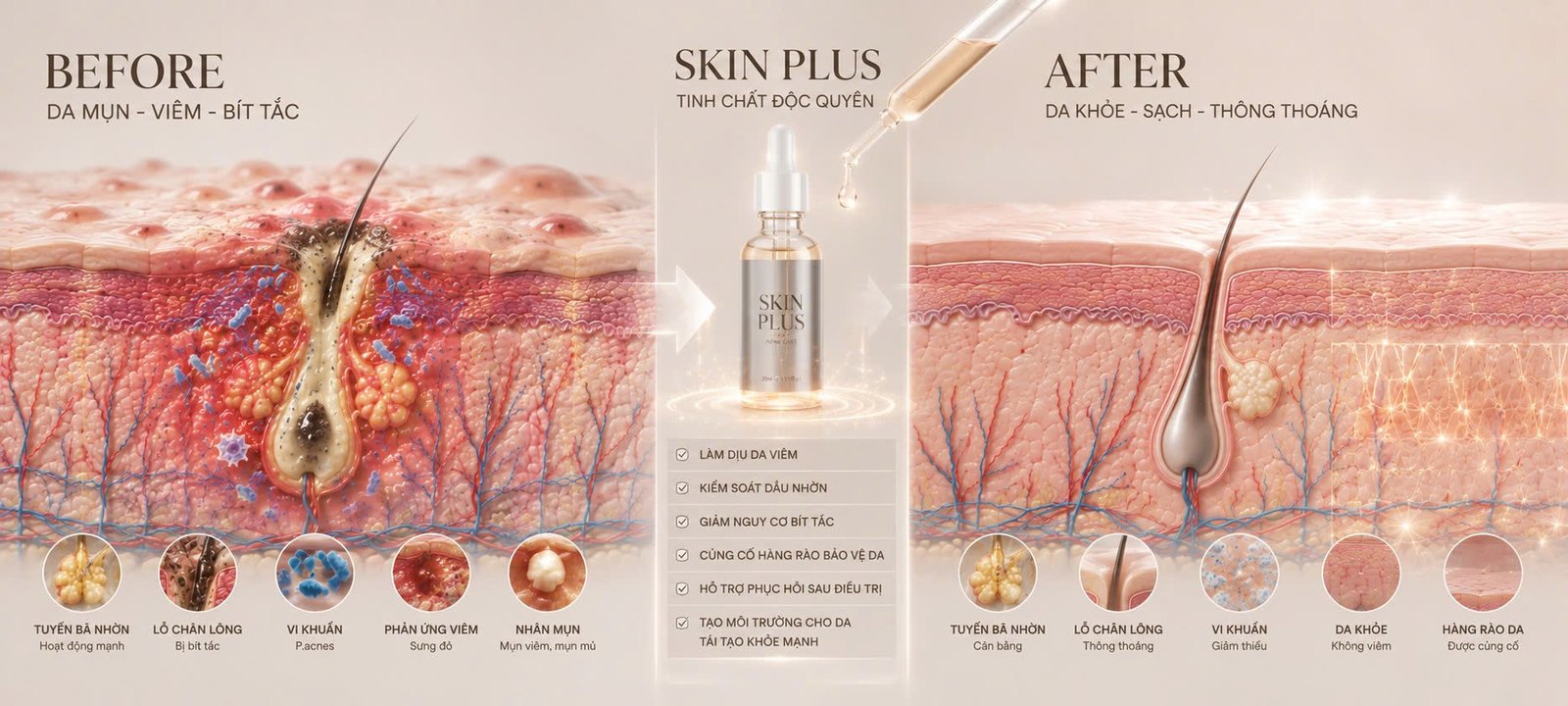 Da mụn trước và sau liệu trình tại Skin Plus